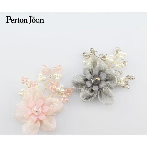 50PCS Handmade cloth flower crystal gold line surround DIY bridal hair accessories clothing brooch decoration accessories SJ008