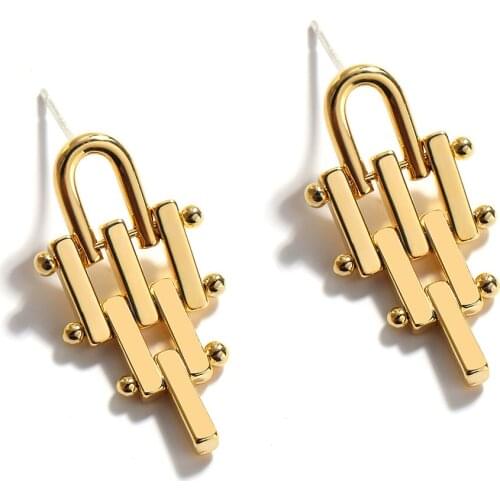 AMORCOME Design Gold Plated Copper Alloy Drop Earrings for Women Geometric Irregular Metal Splice Dangle Earrings Trendy Jewelry