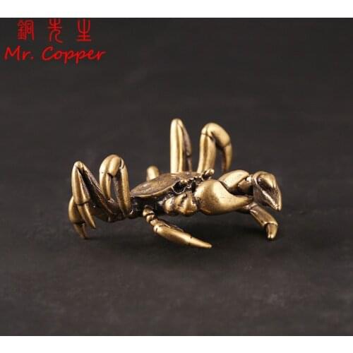 Antique Brass Crab Statue Simulation Animal Toy Lucky Office Table Tea Pet Ornament Solid Copper Figurines Decoration Accessory
