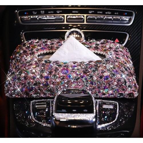 Car tissue box beautiful inset diamond car seat type with a drill paper box car decoration napkin box universal female