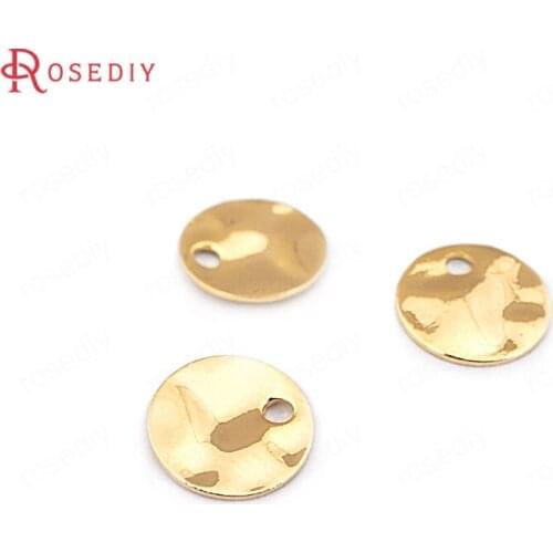 B052)20 pieces 8mm 10mm thickness 0.5mm 24K Gold Color Brass Wave Round Charms High Quality Diy Jewelry Findings Accessories