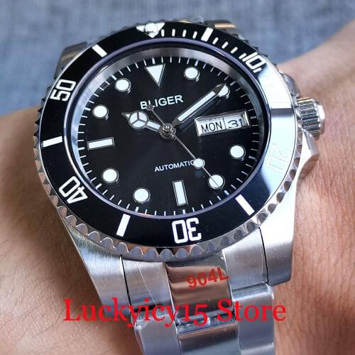 BLIGER Business 40mm Japan NH36A Automatic Men Watch Black Dial Middle Polish Bracelet Ceramic Insert