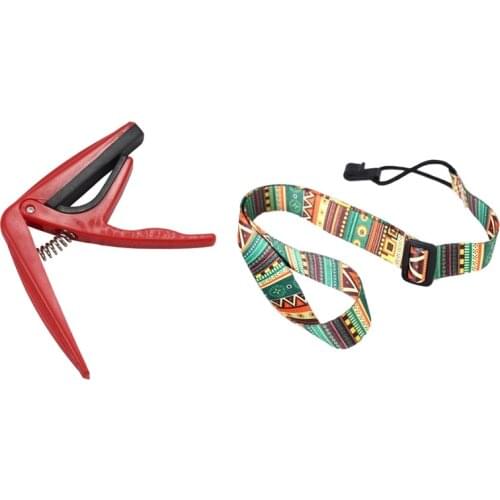 Quick Change Trigger Capo Key Clamp 03 Red & Adjustable Polyester Guitar Ukulele Guitar Shoulder Strap Belt