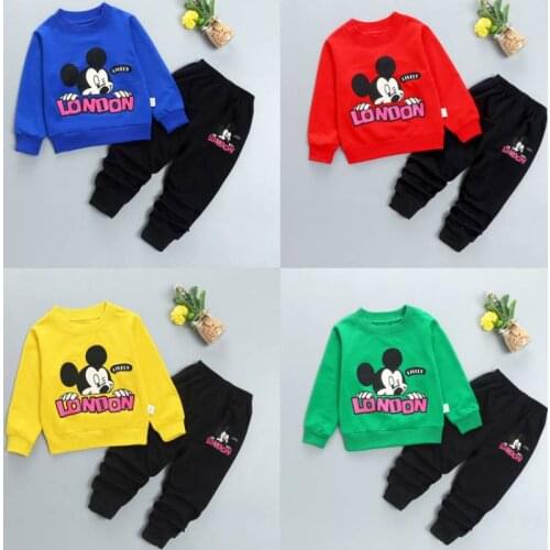 Childrens Clothing, Boys' Suits, Childrens Spring and Autumn Cartoon Casual Sports Suits, 2-piece Suits for Boys and Girls