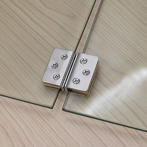 Glass Door Hinge Double Sided Clip without Hole Stainless Steel Cabinet Cupboard Glass Clamps Clip for 4-9mm 180 Degree
