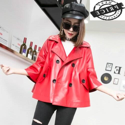 Genuine Leather Short Montone Jacket Women Natural Sheepskin Coat Female Cloak Leather Outwear Spring Clothes LWL15a6
