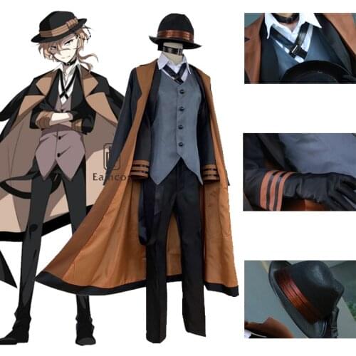 Anime Bungou Stray Dogs Chuya Nakahara Cosplay Costume Wig Port Mafia Halloween British Style Jackets Costumes