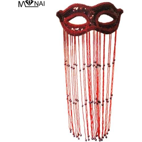 Halloween Mask Anime Cosplay Masquerade Ball Exotic Carnival Masks Woman Vintage Red Handmade Beaded Mask Makeup Party