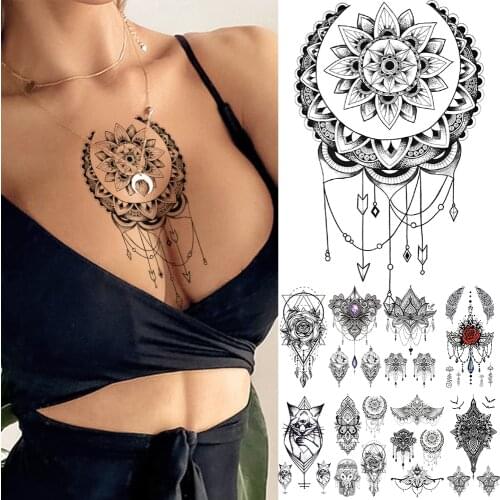 Fashion Fake Moon Temporary Tattoos For Lady Women Sexy Mandala Pendant Realistic Tattoo Stickers Washable Body Art Tattos