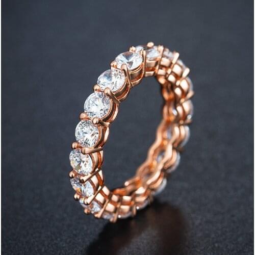 MOONROCY CZ Crystal Rings Rose Gold Color Cubic Zirconia Wedding Ring for Women Girls Gift Dropshipping Jewelry Wholesale