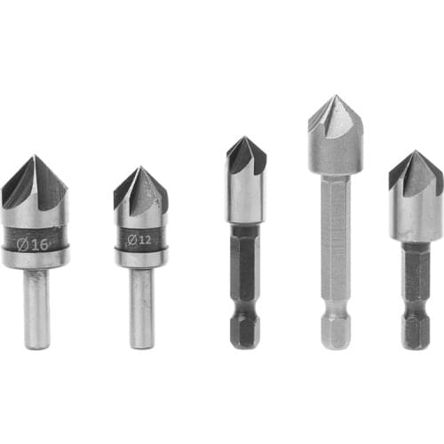 5Pcs 82 Degree Chamfer Angle HSS 5 Flute Countersink Drill Bit Set Tools 2020