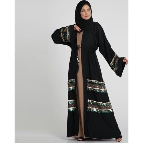 2021 New Muslim Abaya Fashion Sequin Stitching Dubai Turkish Cardigan Robe Abaya Kimono Muslim Hot Selling Womens Clothing