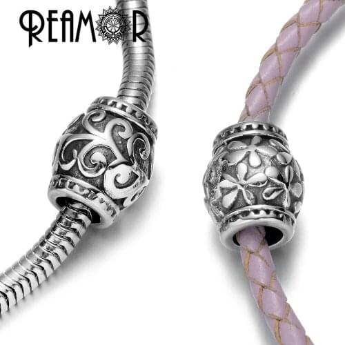 REAMOR Mixed Wholesale 316l Stainless Steel Flower Vine Totem Bead European Spacer Charm Beads For Women Bracelet Jewelry Making