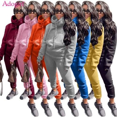 Adogirl 2020 Autumn Winter Sweater Cotton Two Piece Set Long Sleeve Hooded Sweatshirts Top Pencil Pants Fashion Tracksuit