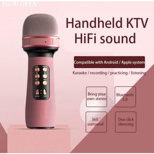 Bluetooth Handheld Microphone Wireless Karaoke Double Speaker Condenser Mic Player Singing for iOS Android Smart TV