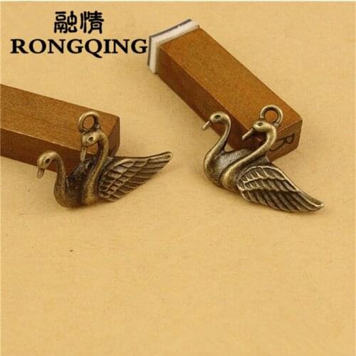RONGQING 80pcs/lot 30*20MM Swan Charms Couple Jewelry Pendant Charms for Hand Made Jewelry Gift