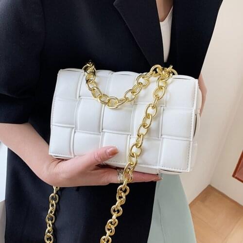 White Braided Shoulder Bags for Women Brand Pu Leather Handbag Chain Tote Bag Female Small Plaid Crossbody Bag Sac De Luxe Femme
