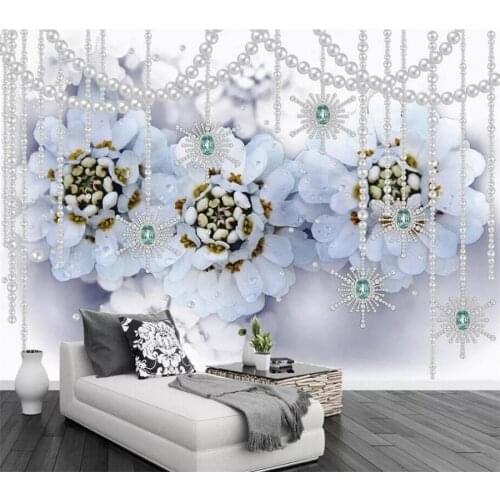 Wellyu Custom wallpaper Modern minimalist blue flower pearl 3D three-dimensional jewelry wall papier peint behang tapeta