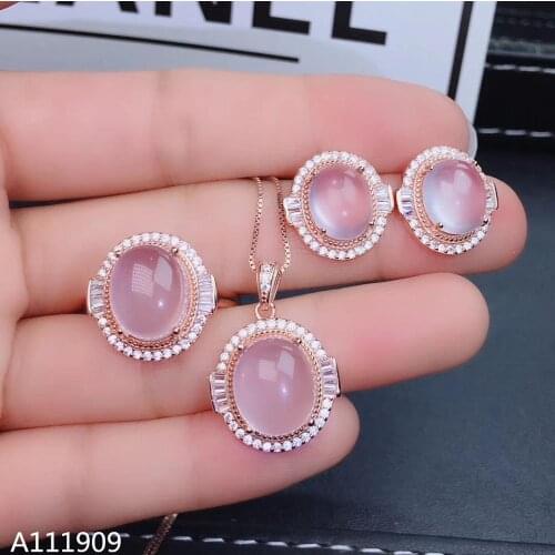 KJJEAXCMY boutique jewelry 925 sterling silver inlaid Natural Ross quartz Necklace Ring Earring Suit Support Detection exquisite