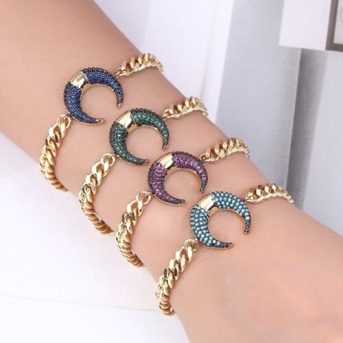 Zlxgirl jewelry Nice Moon shape zirconia cooper bracelet for women bridal jewelry brand Dubai Gold color chain pulsera bangle