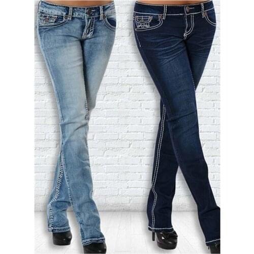 Ladies' Jeans Skinny Straight Leg Jeans Woman Low-Waistline Bold Line Pockets Jeans Office Lady 2021 Elastic Vintage Washed Jean