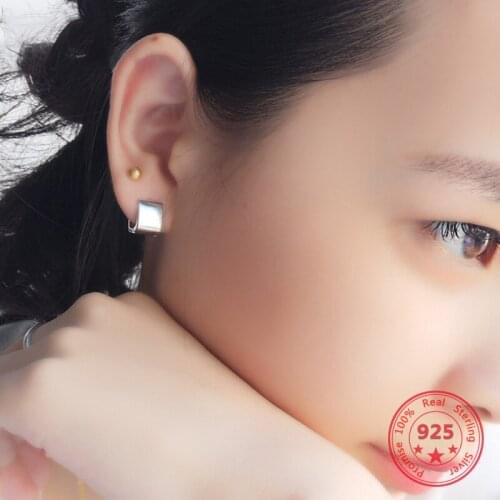 Korea New Style 925 Sterling Silver Earring for Women Simple Fashion Chic Square Ear Clip Jewelry