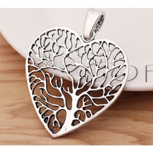 2 Pieces Tibetan Silver Large Tree Life Heart Charms Pendants for Necklace Jewellery Making Findings 65x50mm