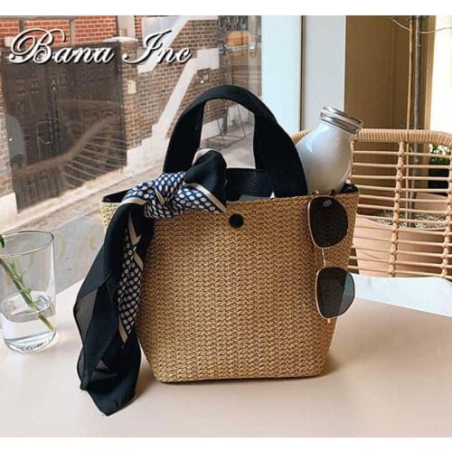 2021 New Casual Rattan Women Handbags Summer Beach Straw Bags Wicker Woven Female Totes New Lady Buckets Bag Travel Tote Purses