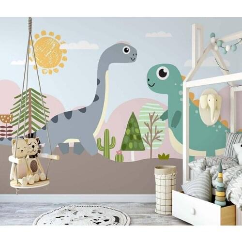 Custom mural Nordic hand drawn cartoon dinosaur cute animal plants wallpaper indoor plants background wall 3d wallpaper