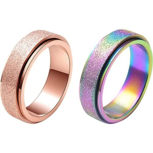 6mm Spinner Ring For Women Men Stress Release Rotatable Sandblasting Stainless Steel Bands Casual Tail Ring