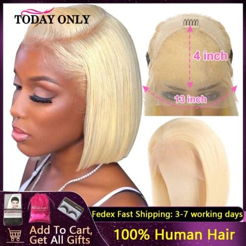 613 Blonde Bob Wig 13x4 HD Lace Front Wig Brazilian Bone Straight Lace Front Human Hair Wigs For Women HD Transparent Lace Wig