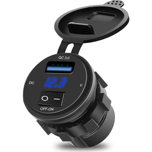 LED Quick Charge 3.0 USB Car Charger With ON-OFF Switch Socket Digital Display Voltmeter USB Charger Socket For Car Motorcycle