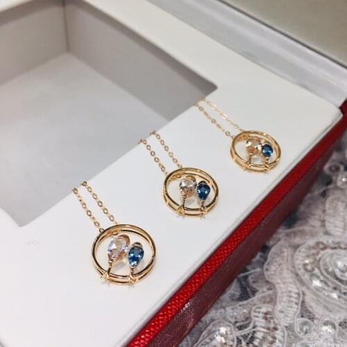 AZJ Fine Jewelry Real Pure 18K Rose Gold Jewelry AU750 100% Natural Morganite and Aquamarine Pendants for Women Fine Necklace