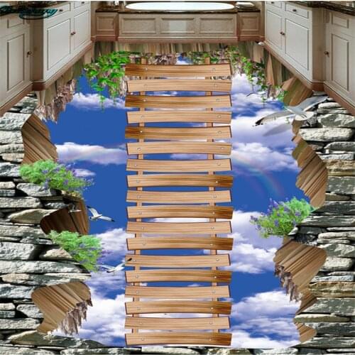 Beibehang Large custom floor walkway exhibition hall on the sky wooden bridge 3D outdoor painting decoration