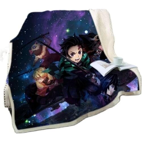 Demon Slayer Kimetsu No Yaib Anime 3D Print Throw Plush Sherpa Blanket Thin Quilt Sofa Chair Bedding Supply Adults Kids 01