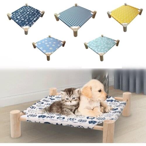 Wood Elevated Pet Bed Removable Washable Canvas Cat House for Small Rabbit Cats Dogs Bed House Supplies