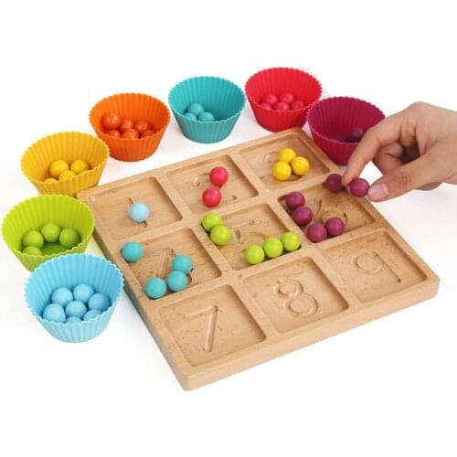 Wooden Digit Numbers Tracing Board Beads Matching Learn Math Game Child Educational Toys For Kids Sorting Montessori Practicing
