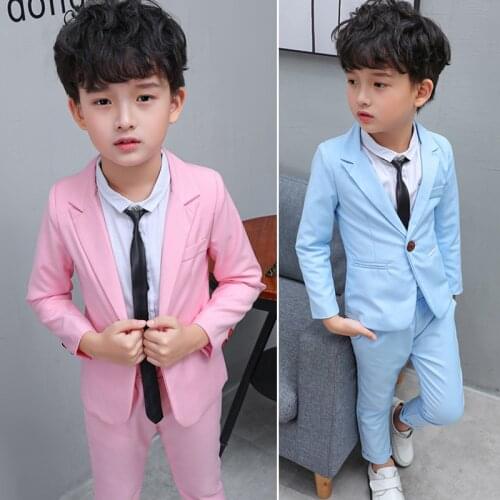 Children Fomal Suits Set 2020 Spring Autumn Boys Slim Blazer Pants Dress Clothes Set Baby Kids Performance Party Costume