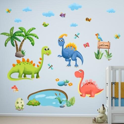 Dinosaurs Animals Wall Sticker DIY Cartoon Birds Tree Wall Decals for Kids Room Baby Bedroom Children Nursery Home Decoration