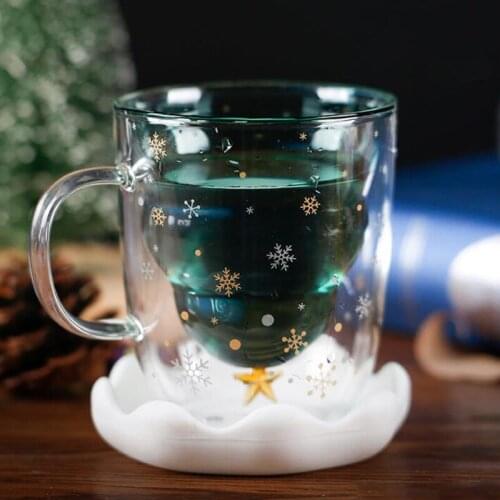 Double-Layer Glass Cup Christmas Tree Star Water Cup High Temperature Mug glass Christmas tree Star Wishing Cup