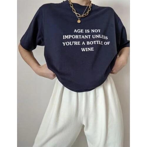 Calelinka Slogan Letters Printed Unisex Funny Tshirt Navy Cotton Summer Casual Loose Tops Short Sleeve Round Neck Hipster Tees