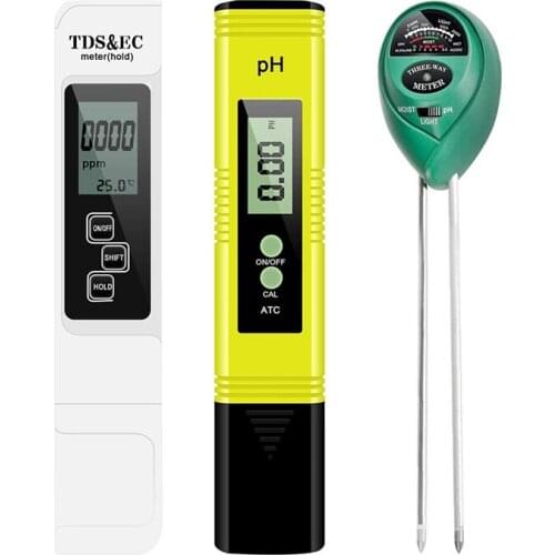 PH and TDS Meter, 3-In-1 TDS EC Temperature Tester, Test Pen and Soil Test Kit, Light & PH for Home and Garden