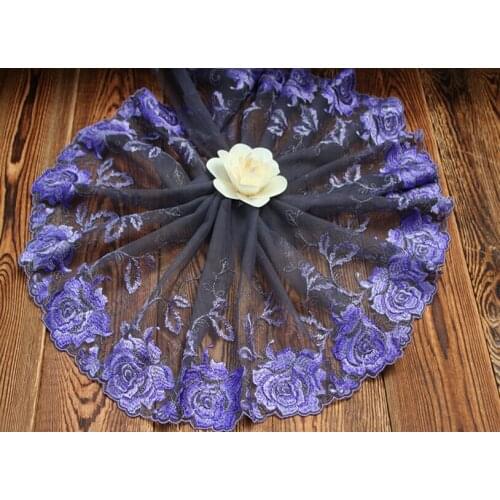 2 Meters 19cm High Gradation Exquisite Luxury Embroidered Wide Black Purple Lace Trim Mesh