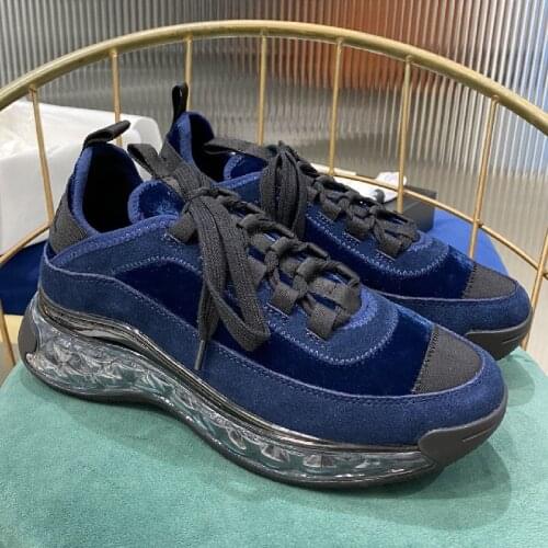 Air Cushion Sneakers Womens Shoes Nubuck Leather Lace-Up Round Toe Platform Casual Shoes Mixed Color Fashion Customization 2020