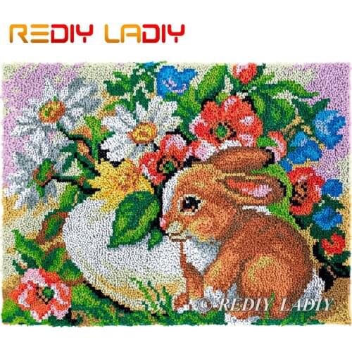 Latch Hook Kits DIY Carpet Rug Rabbit Flowers Plush Tapestry Kits Crocheted Floor Mat Chunky Yarn Cushion Hobby & Crafts 81*61cm