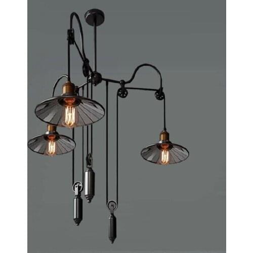 Loft American Creative retro industrial pendant light triple lift Bar attached mirror lampshade pulley lift pendant lamp