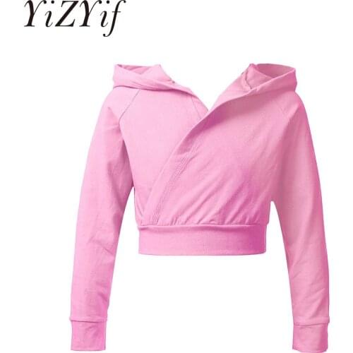 Fashion Kid Girls Long Sleeve Latin Dance Top Shrug Cover Up Crisscross Front Hoodie Cardigan Wraps Ballet Dancewear Coat Jacket