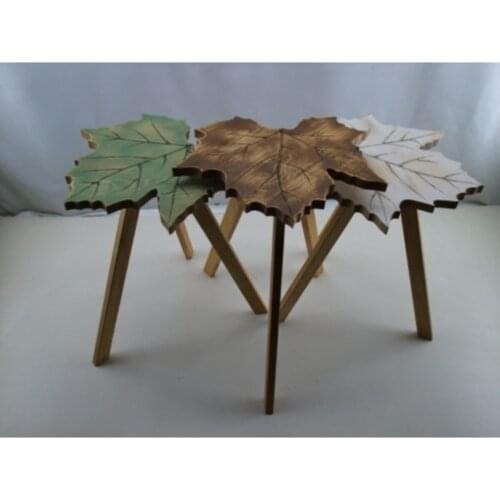 Natural Leaf Shaped Natural Wood Tumbled Style Zigon Coffee Table Set