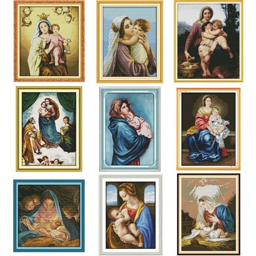 Madonna and Child Series Count and Stamped 14ct 11ct Cross Stitch Kit DIY Cross Stitch Set Embroidery Needlework Home Decoration