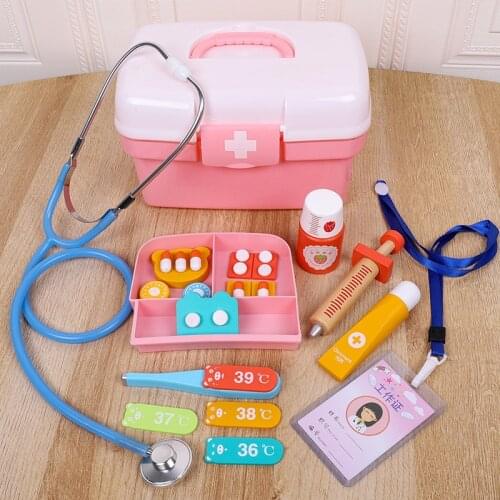 Simulated Little Doctor Toy Set Girl Tools Medical Kit Injection Nurse Boy Childrens House Stethoscope Wooden Toys